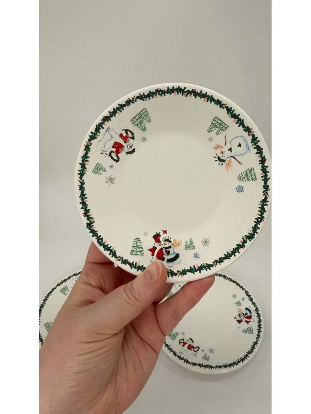 White Barn Candle Co Christmas Snowman Dessert Plates Set of 3